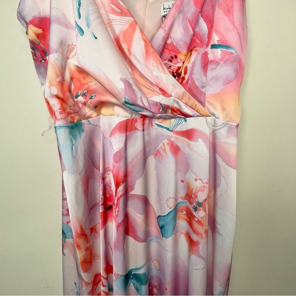 Nicole Miller Floral Dress Maxi Slip Long Sleeveless Satin Silky New Pink Small - Picture 5 of 14